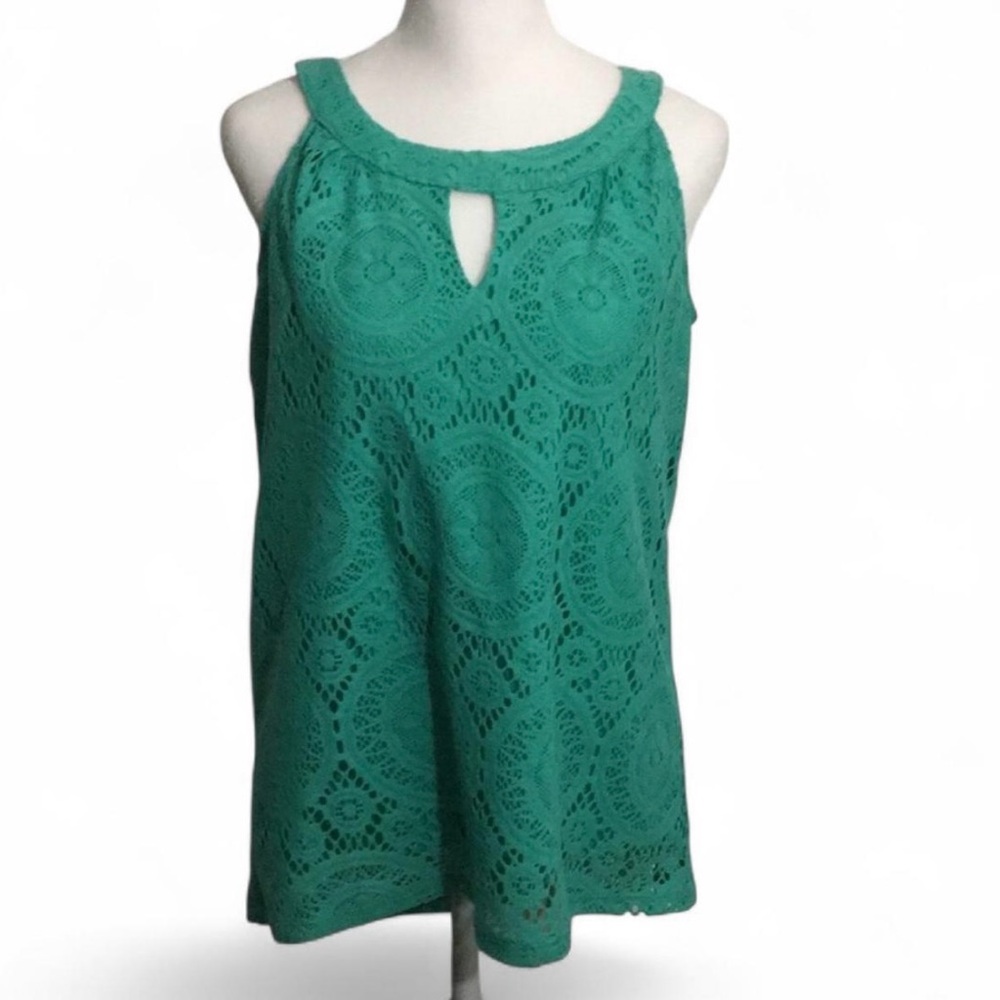 Tacera lace tank top, teal, size small